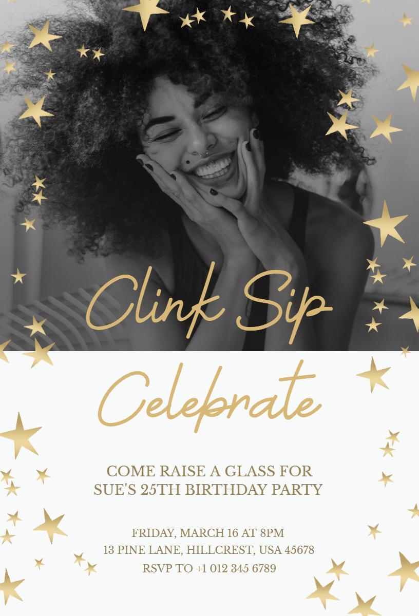 Celebratory 25th Birthday Party Photo Invitation Template