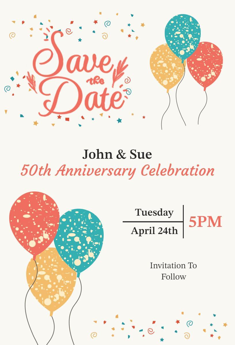Celebratory 50th Anniversary Save The Date Invitation Template
