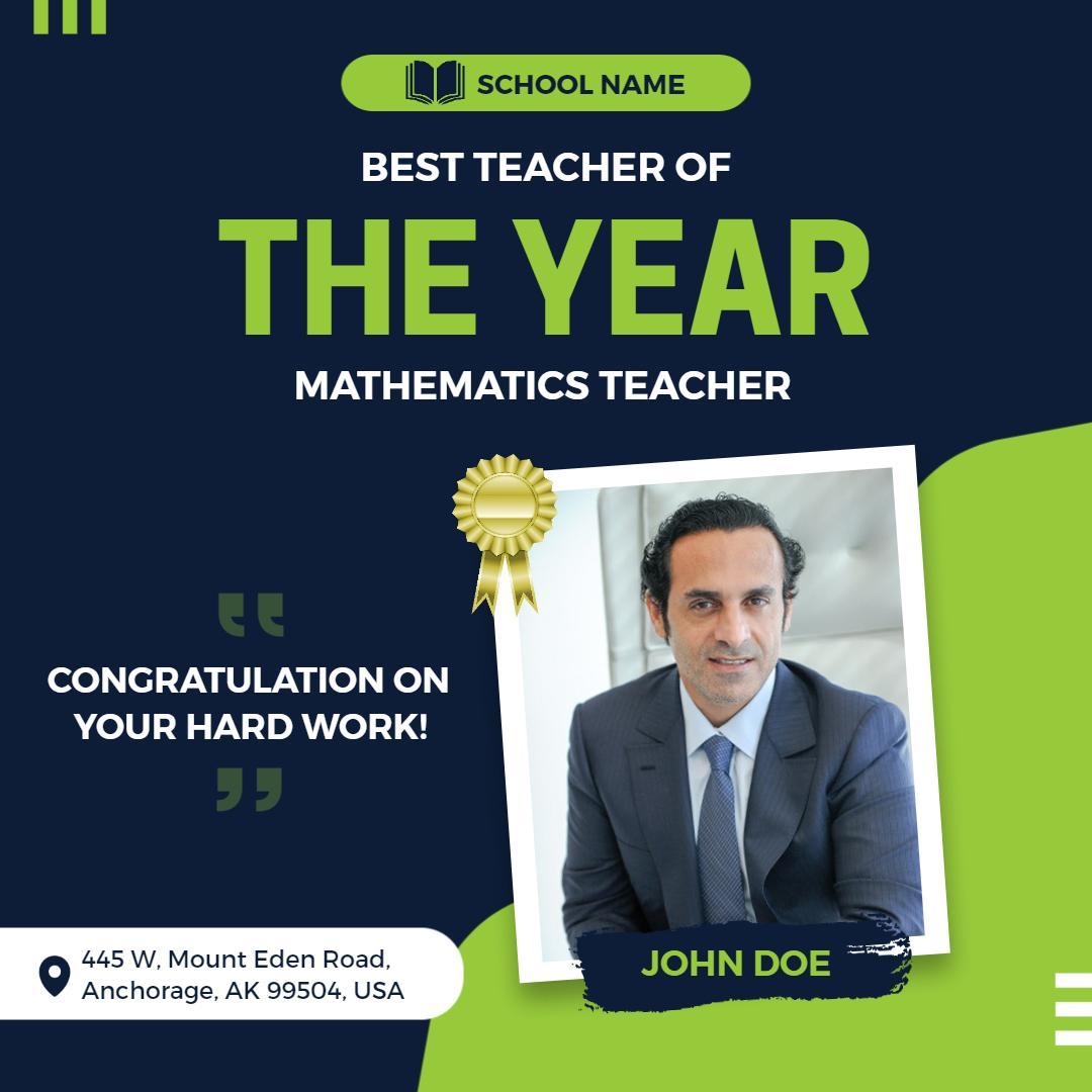 Celebratory Best Teacher Award Recognition for Mathematics Ad Template