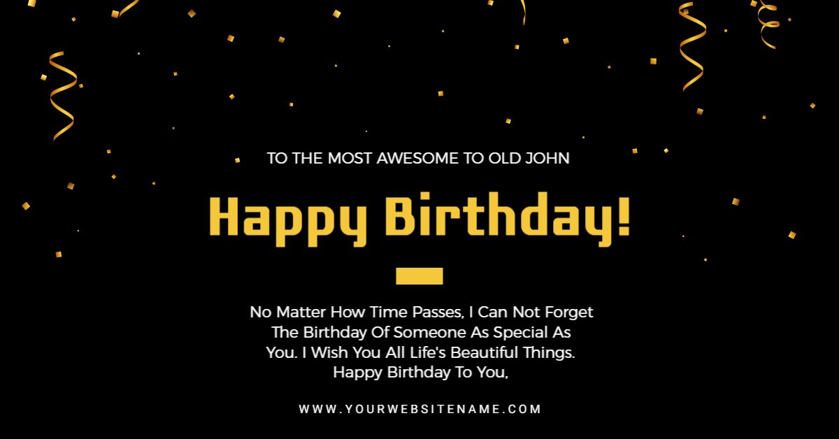 Celebratory Black and Gold Birthday Wishes with Confetti Banner Template