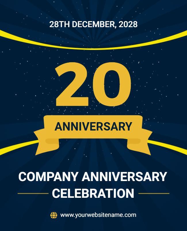 Celebratory Blue 20th Company Anniversary Celebration Poster Template