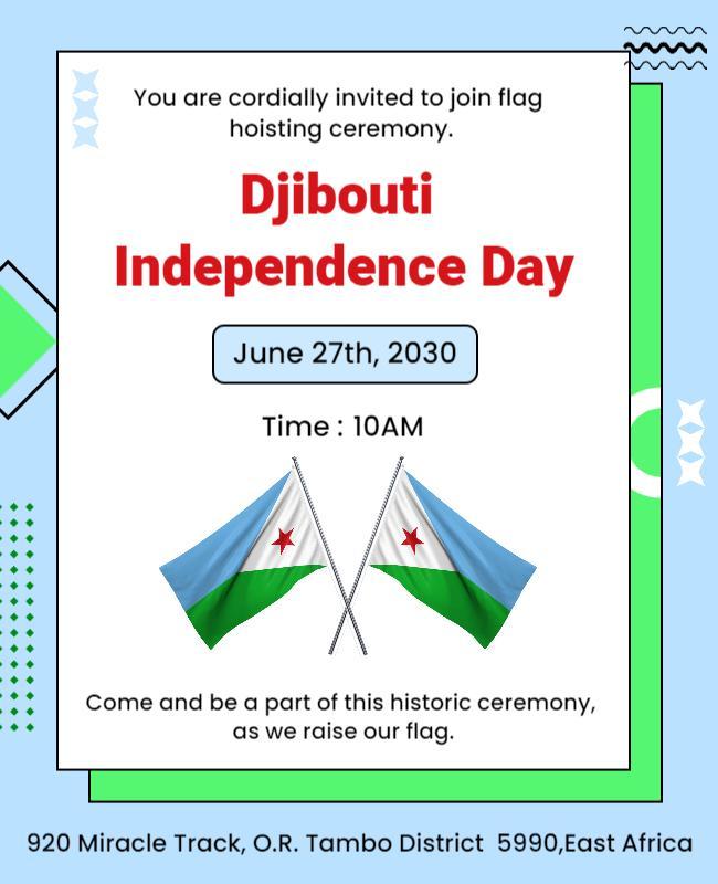 Celebratory Blue Djibouti Independence Day Invitation Poster Template