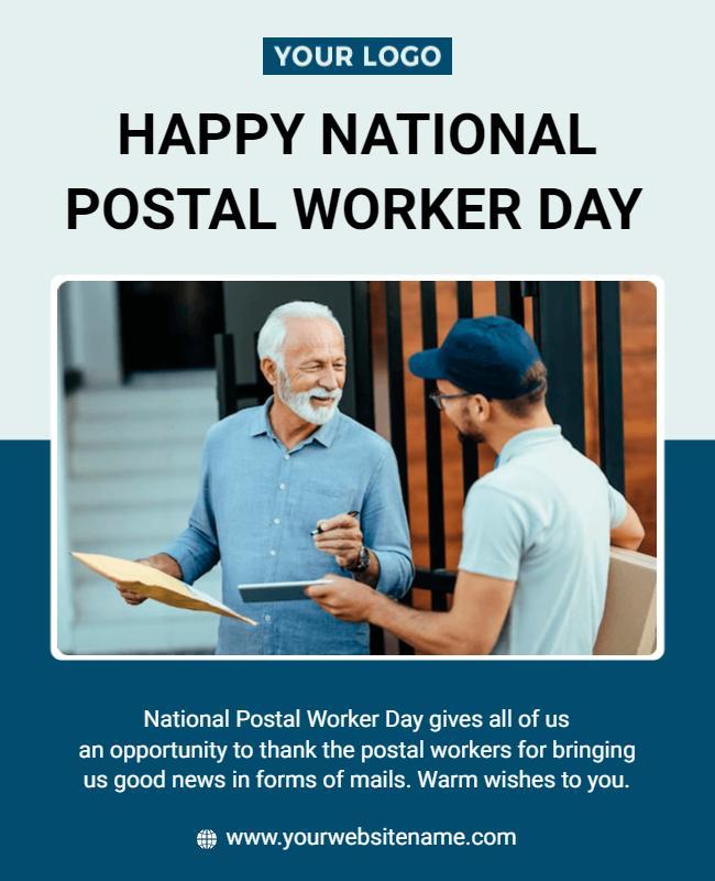 Celebratory Blue National Postal Worker Day Appreciation Poster Template