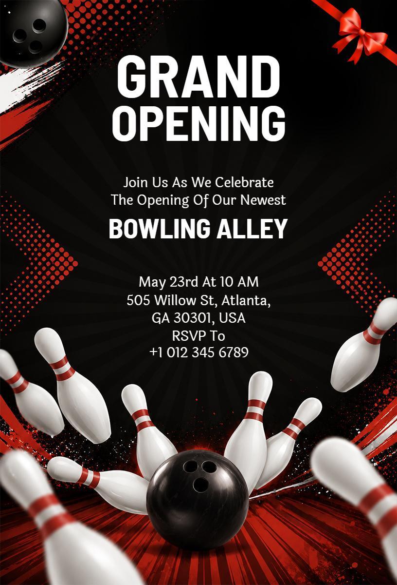 Celebratory Bowling Alley Grand Opening Invitation Template