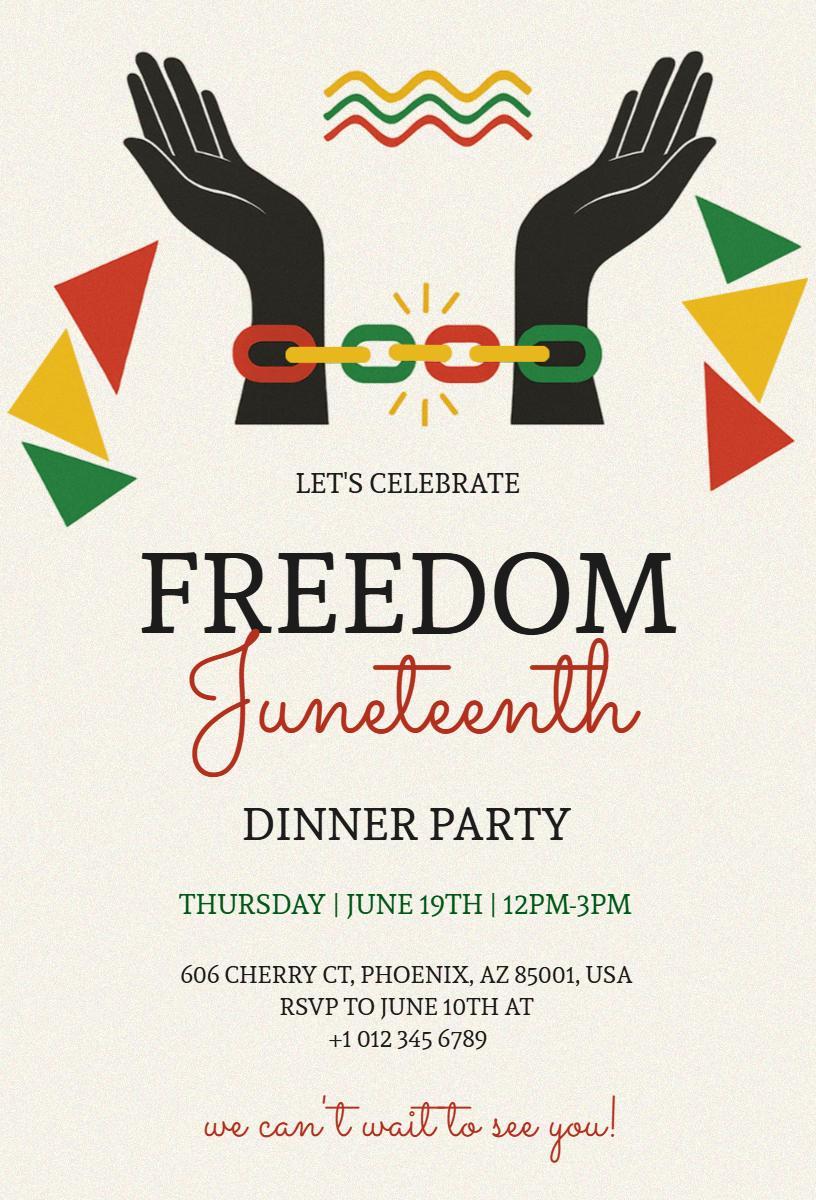 Celebratory Freedom Juneteenth Dinner Party Invitation Template