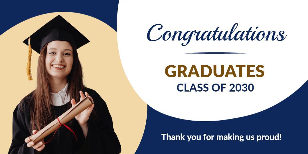 Celebratory Graduation Announcement with Blue and Gold Tarpaulins Template