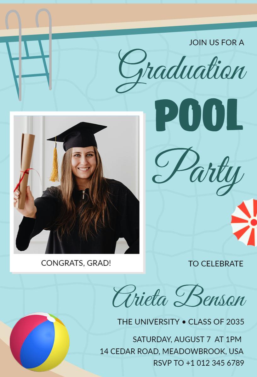 Celebratory Graduation Pool Party Fun Photo Invitation Template