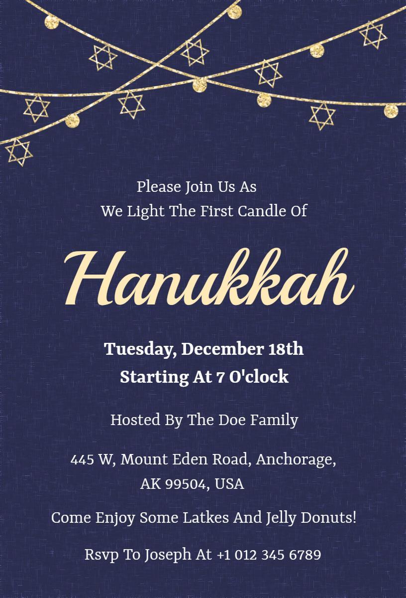 Celebratory Hanukkah Candle Lighting Family Gathering Invitation Template