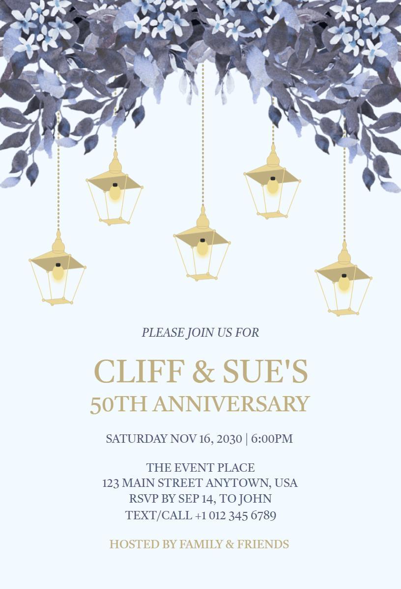 Celebratory Lanterns Floral 50th Anniversary Invitation Template