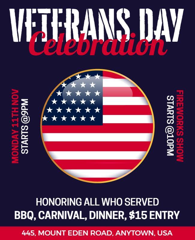 Celebratory Navy Blue Veterans Day Honors Event Poster Template