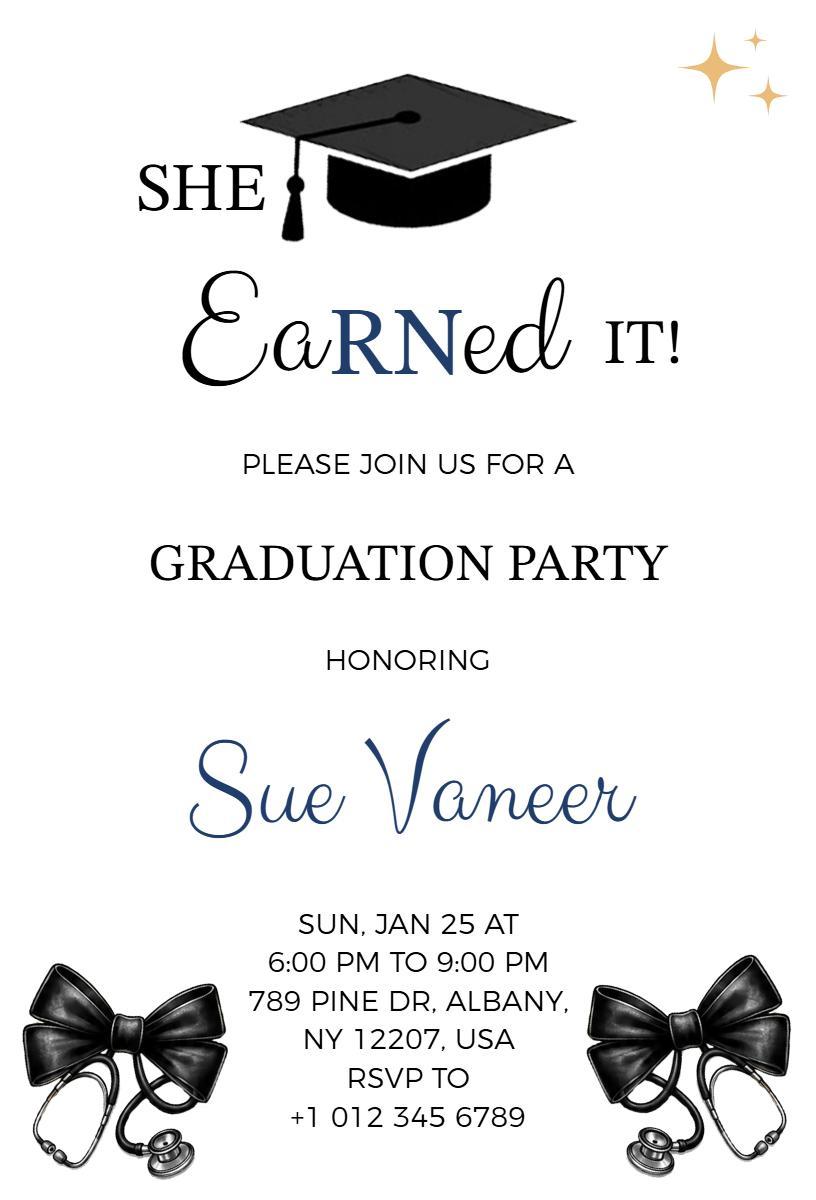 Celebratory Nursing Graduation Party Black White Invitation Template