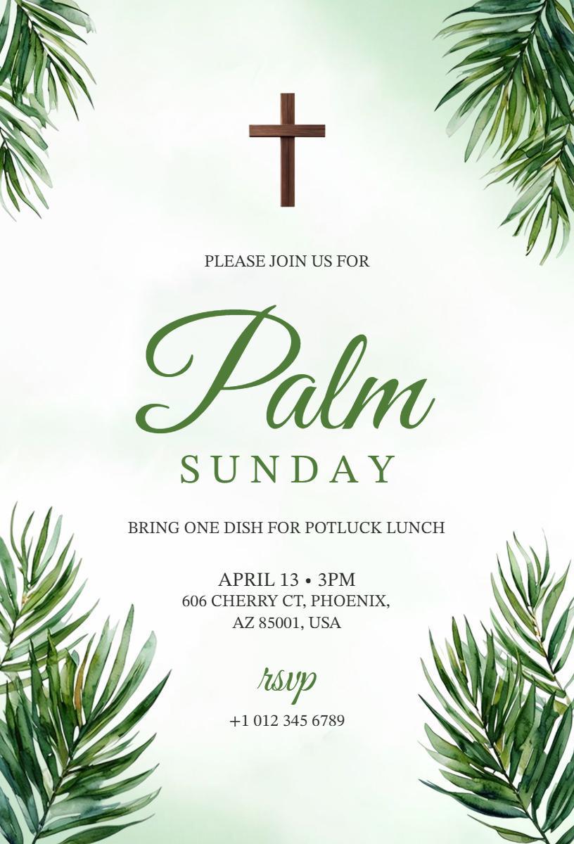 Celebratory Palm Sunday Church Potluck Invitation Template