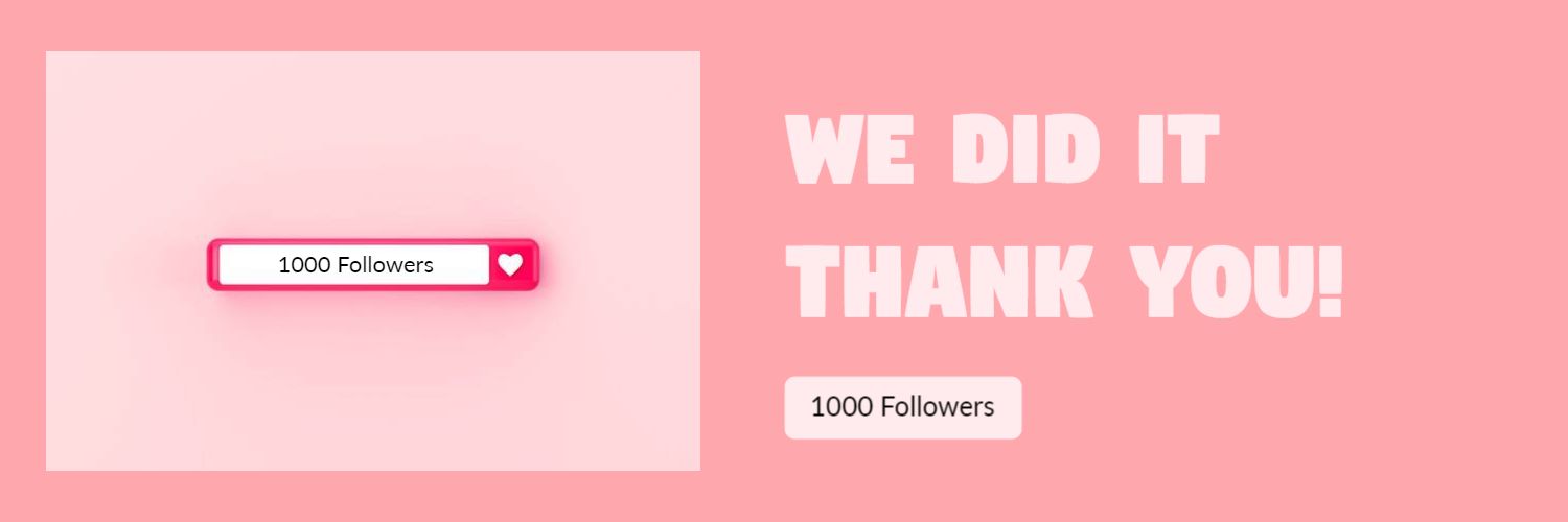 Celebratory Pink Design for 1000 Followers Thank You Twitter Banner Template