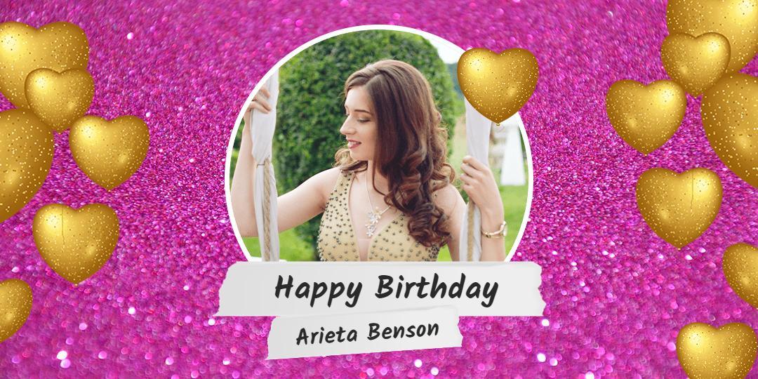 Celebratory Pink Glitter with Heart Shapes Birthday Tarpaulin Template