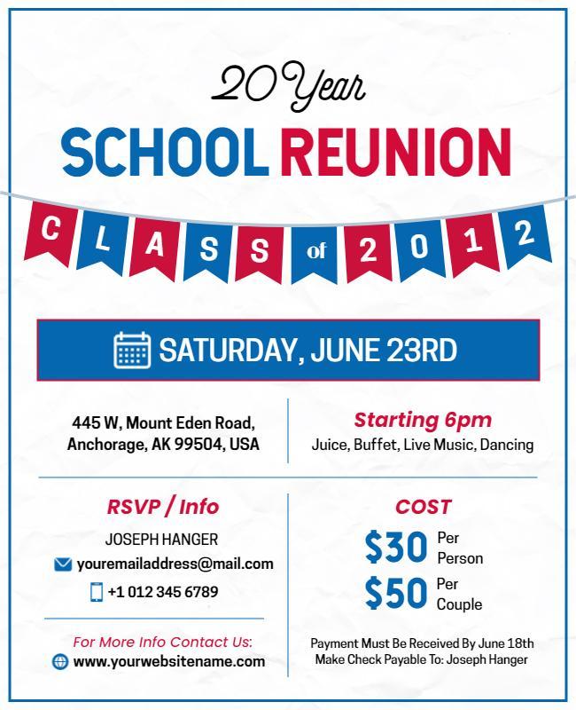 Celebratory Red and Blue School Reunion Poster Template