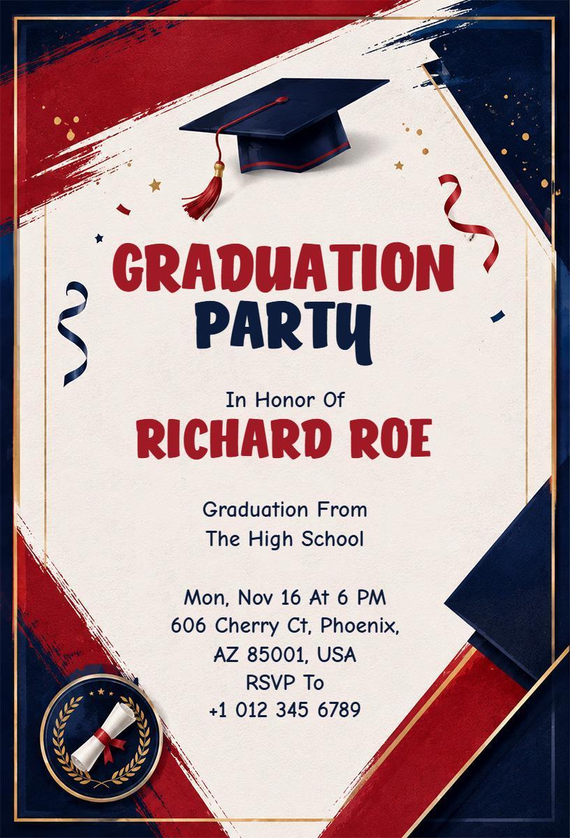 Celebratory Red White Blue Graduation Party Invitation Template