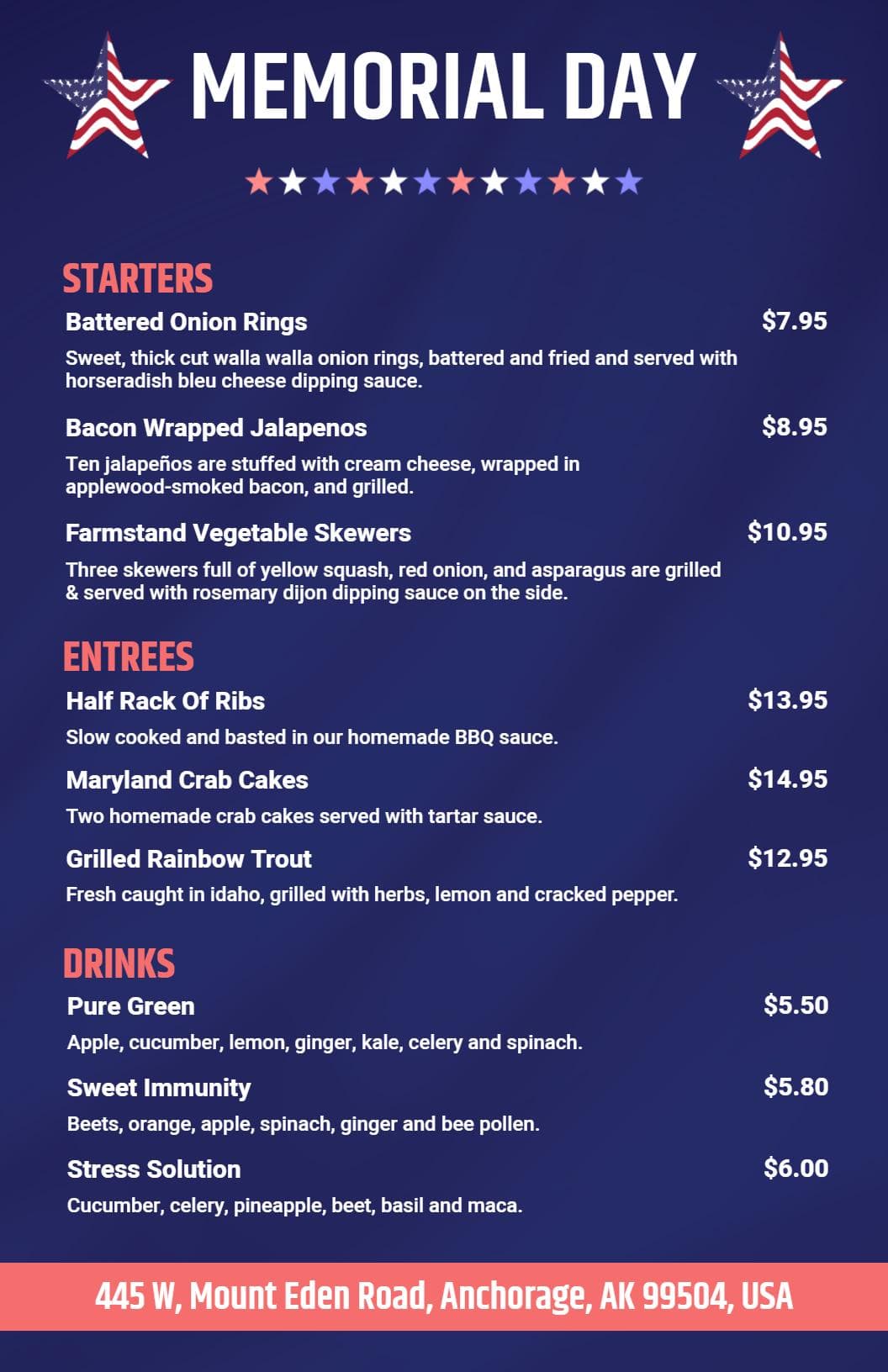 Celebratory Summer Barbecue Dishes for Memorial Day Menu Template