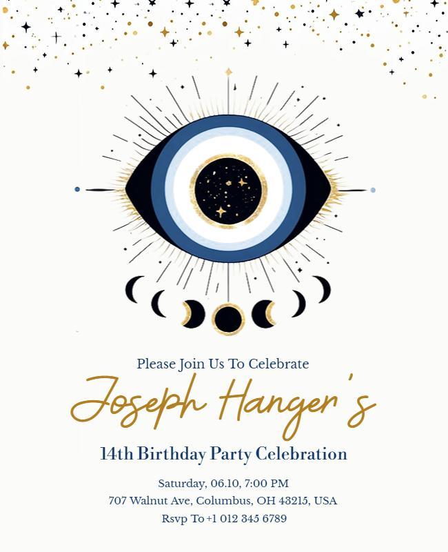 Celestial Eye-Themed 14th Birthday Party Celebration Poster Template