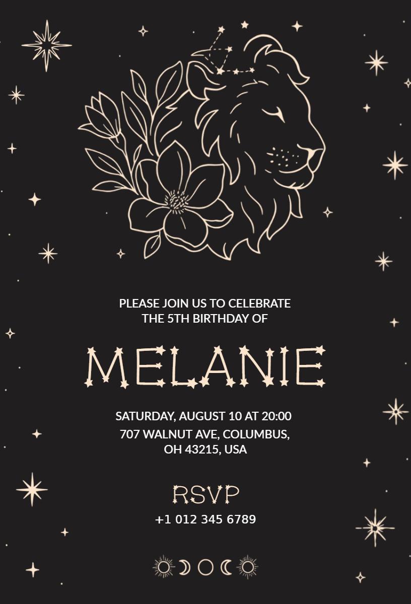 Celestial Lion 5th Birthday Celebration Invitation Template