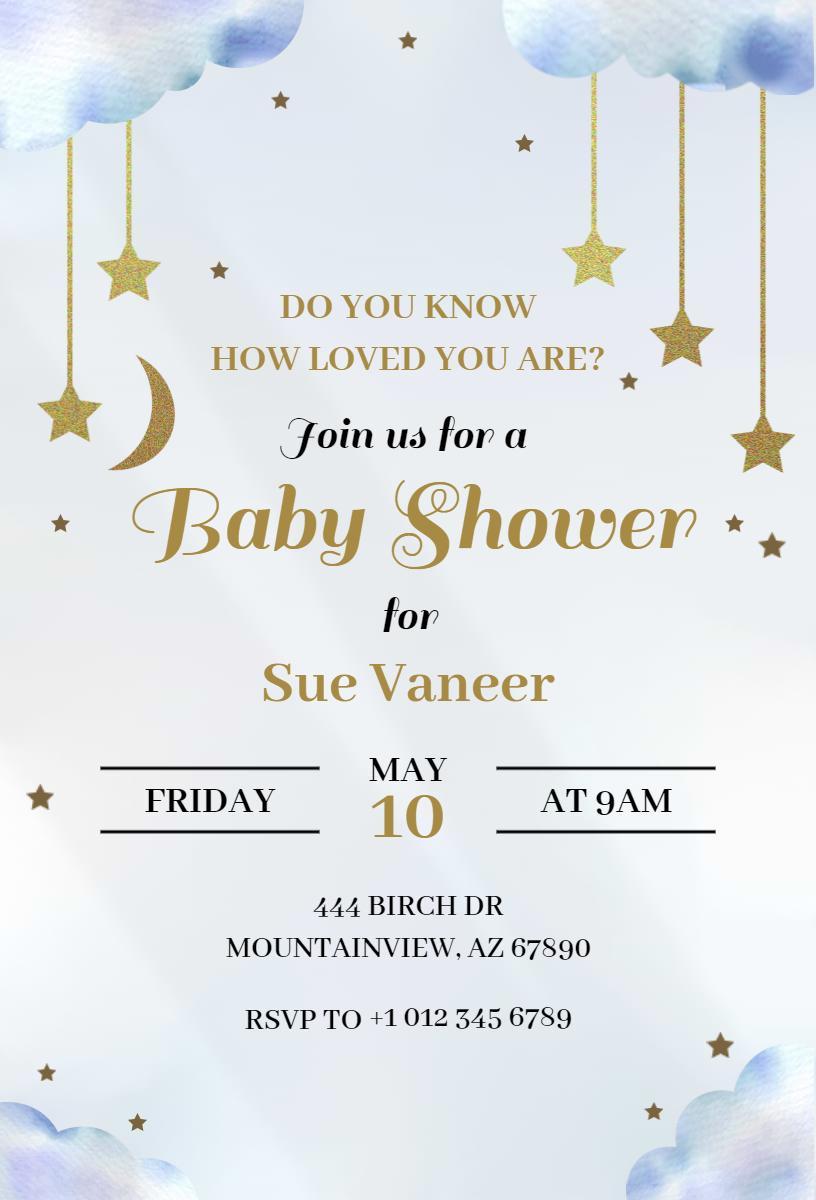 Celestial Moon Star Baby Shower Celebration Invitation Template