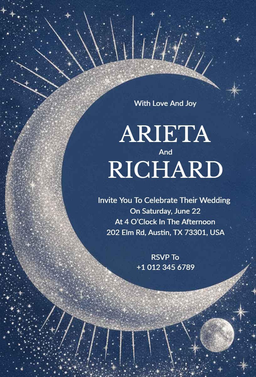 Celestial Moonlit Night Wedding Celebration Invitation Template