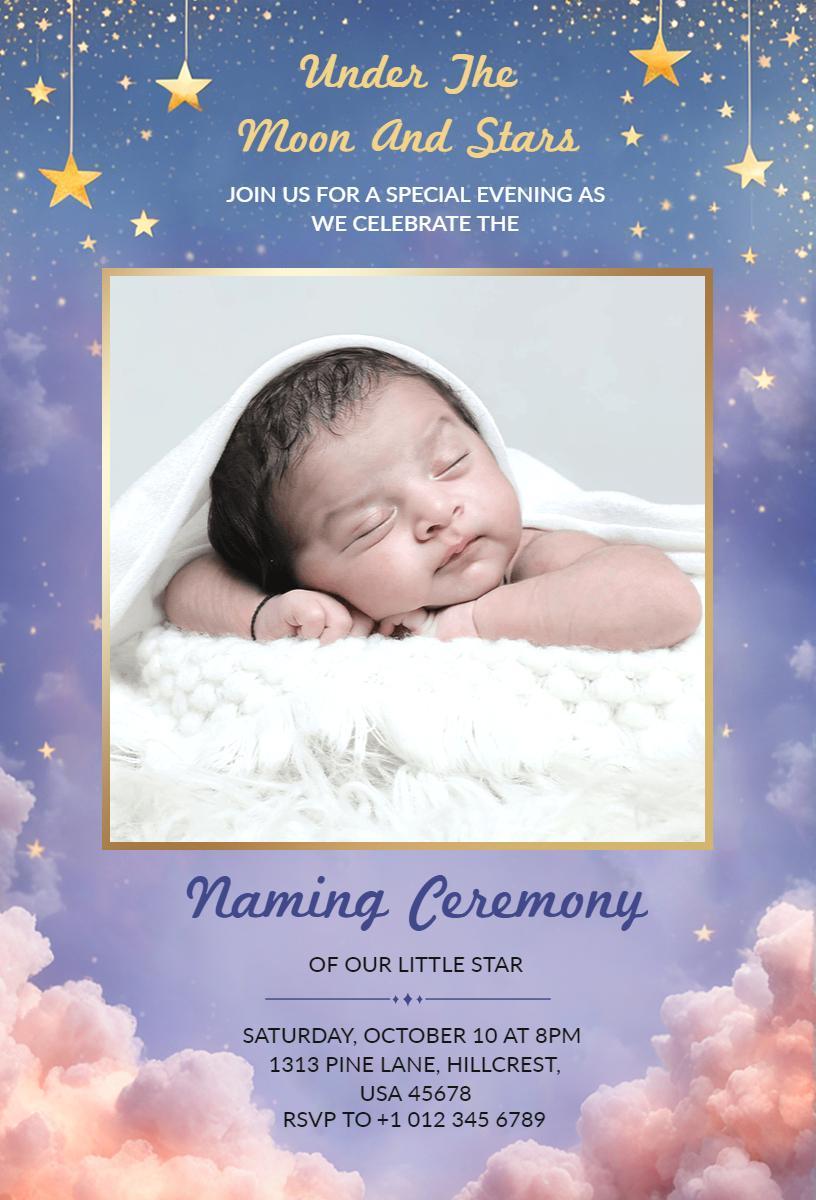 Celestial Night Under Moon Naming Ceremony Invitation Template