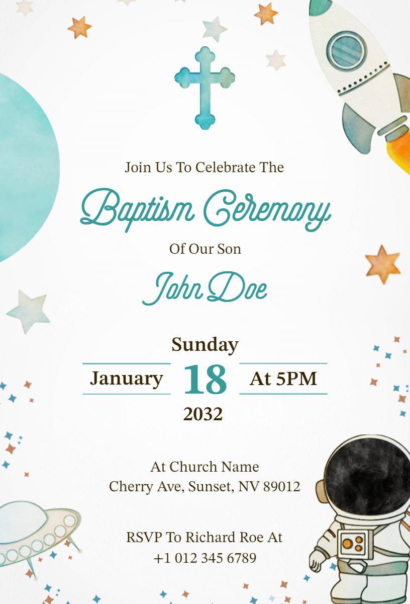 Celestial Space Theme Baptism Ceremony Invitation Template