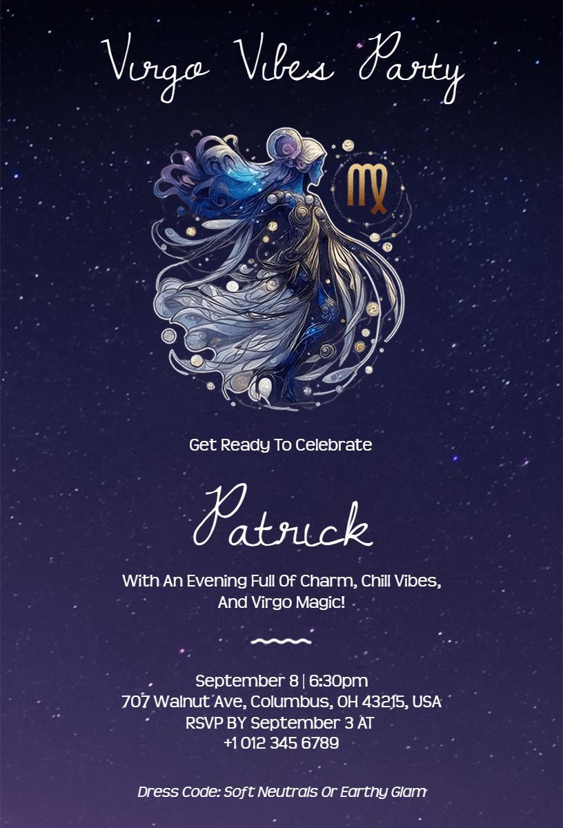 Celestial Virgo Vibes Astrology Themed Party Invitation Template