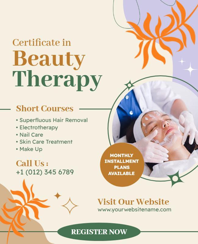 Certificate in Beauty Therapy Course Flyer Template