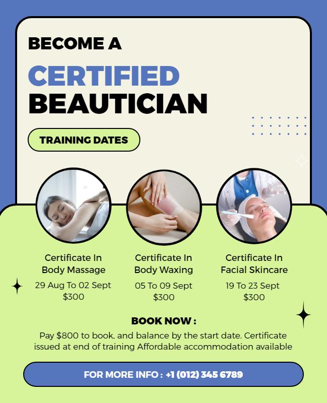 Certified Beautician Training Course Flyer Template