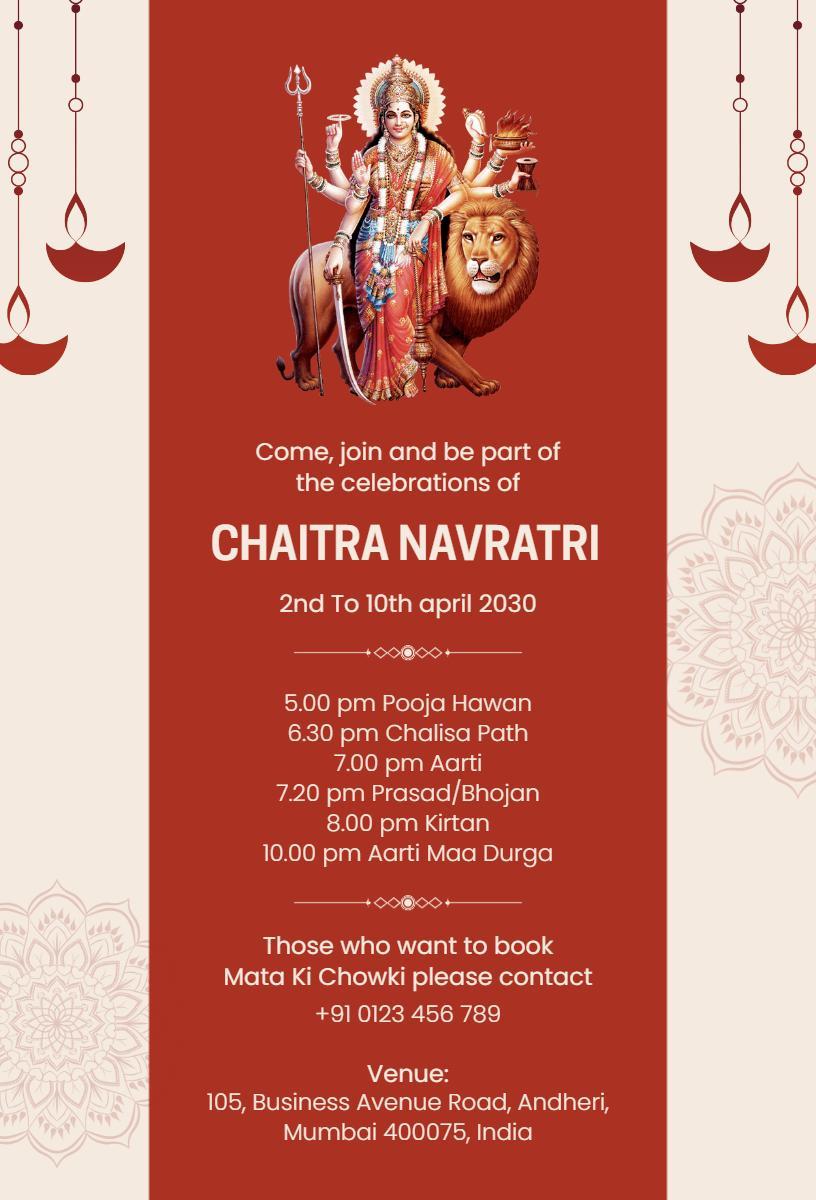 Chaitra Navratri Festival Pooja Celebration Invitation Template