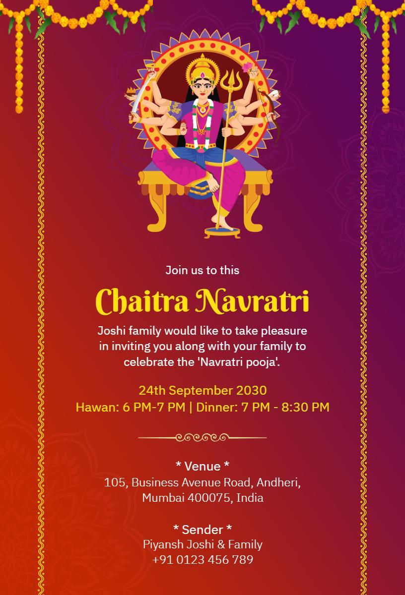 Chaitra Navratri Festive Family Pooja Invitation Template