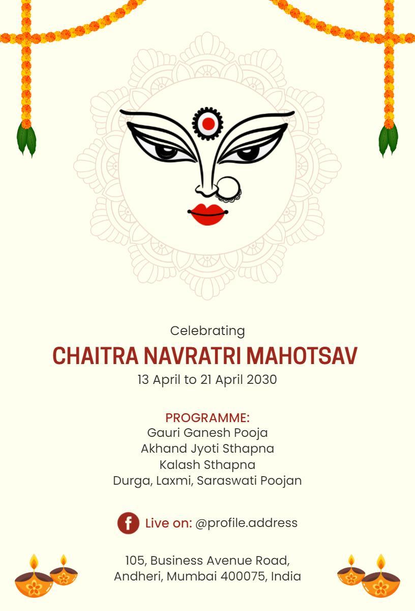 Chaitra Navratri Mahotsav Pooja Celebration Invitation Template