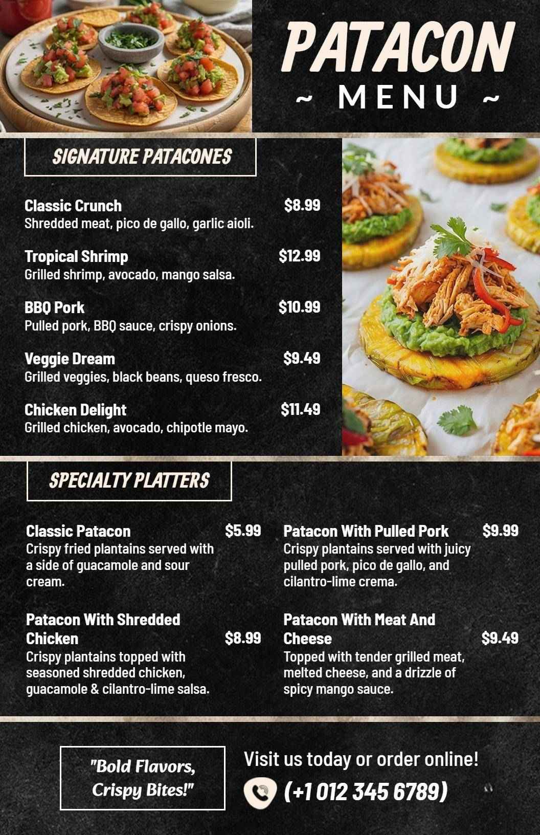 Chalkboard Design Flavorful Patacones Menu Template