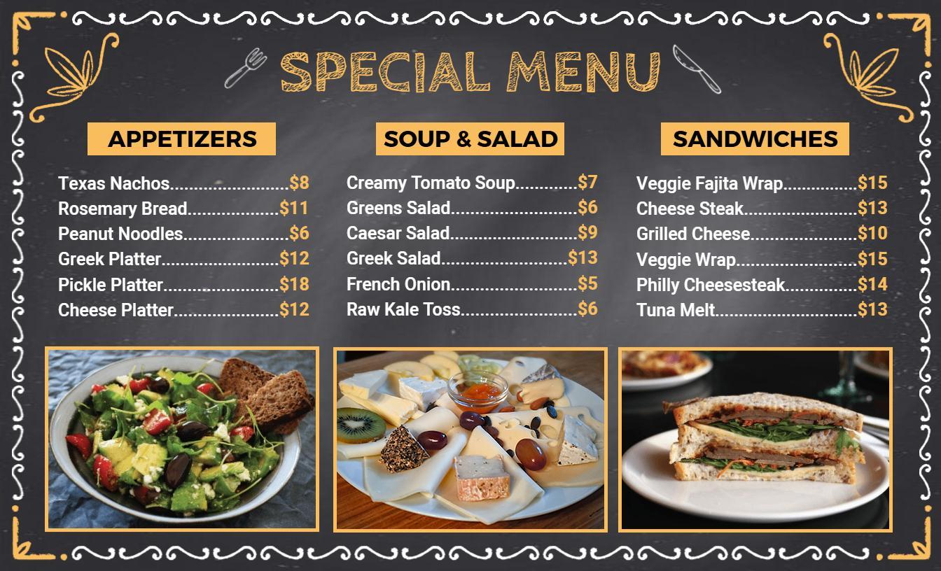 Chalkboard Restaurant Specials Menu Template