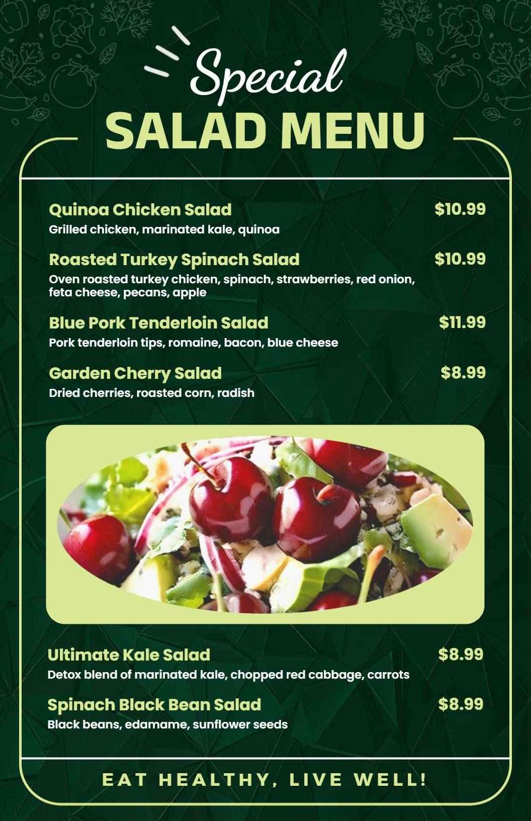 Chalkboard Style Special Salad Menu Template