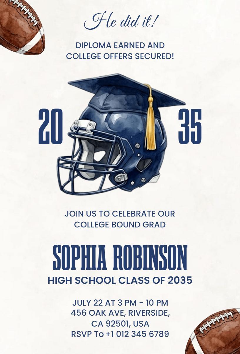 Championship Football Themed Graduation Celebration Invitation Template