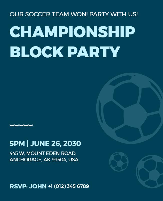 Championship Soccer Celebration Block Party Flyer Template