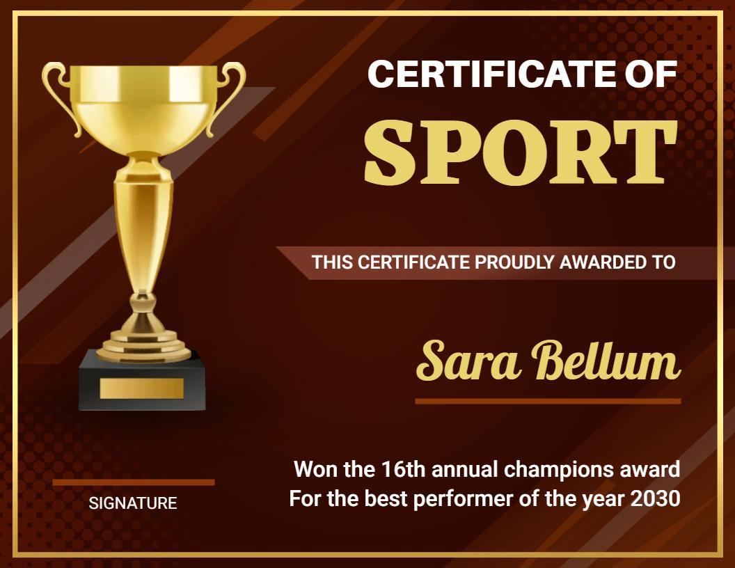 Championship Trophy Design for Best Performer Sports Certificate Template
