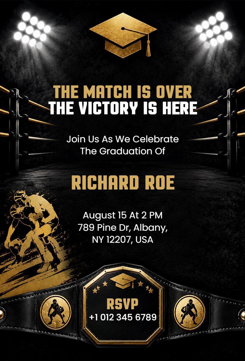Championship Wrestling Victory Graduation Celebration Invitation Template