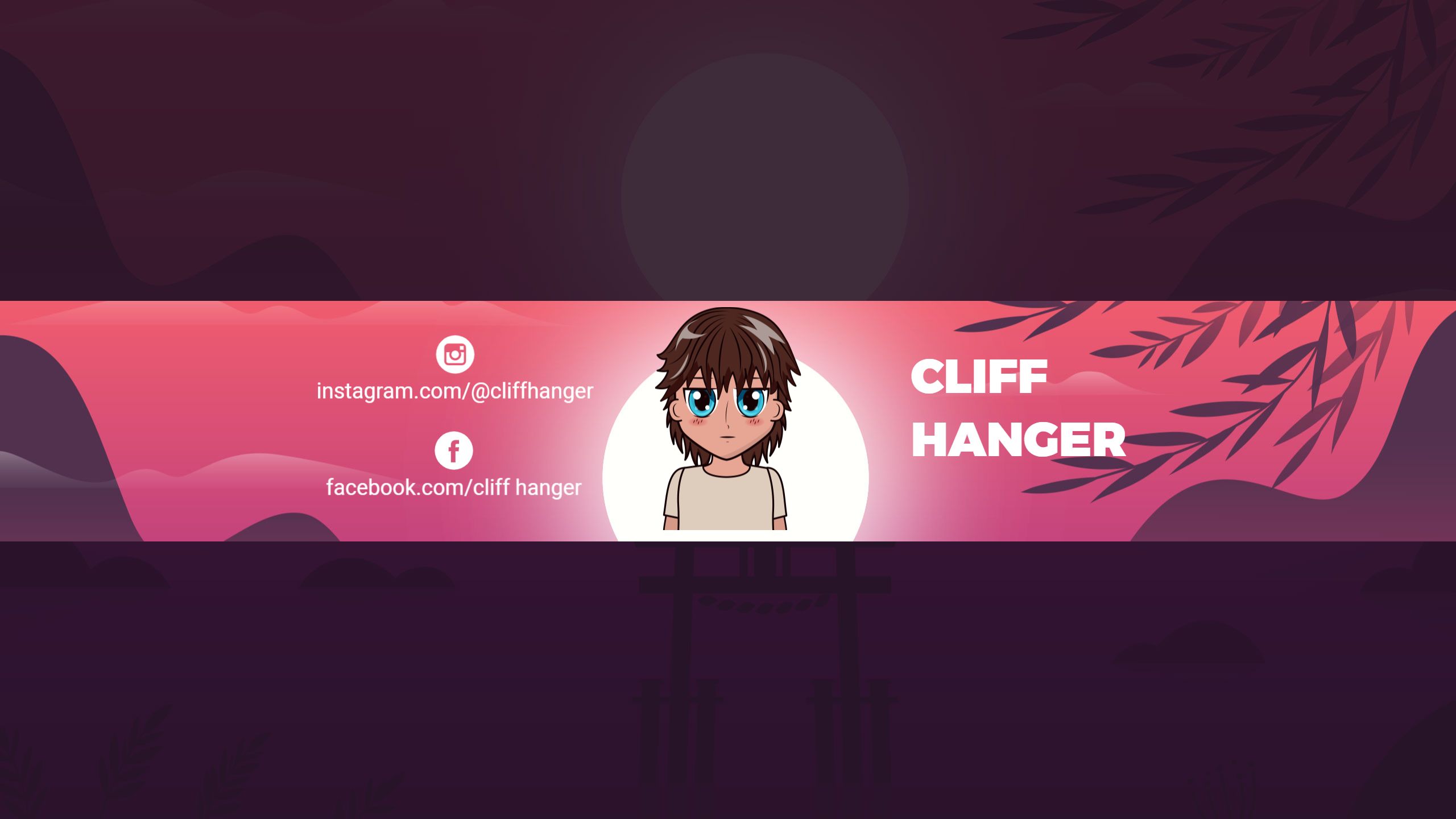 Character Illustration with Pink and Purple Sunset YouTube Banner Template