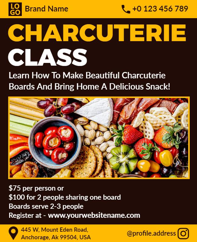 Vibrant Yellow Charcuterie Class Food Workshop Flyer Template