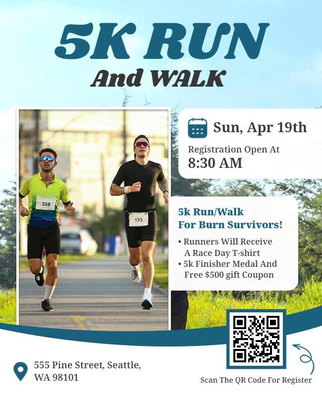 Vibrant Blue 5K Charity Run and Walk Flyer Template