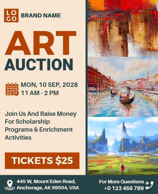 Creative Colorful Art Auction Fundraiser Flyer Template