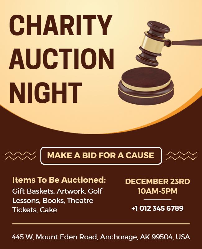 Elegant Brown Charity Auction Night Fundraiser Flyer Template