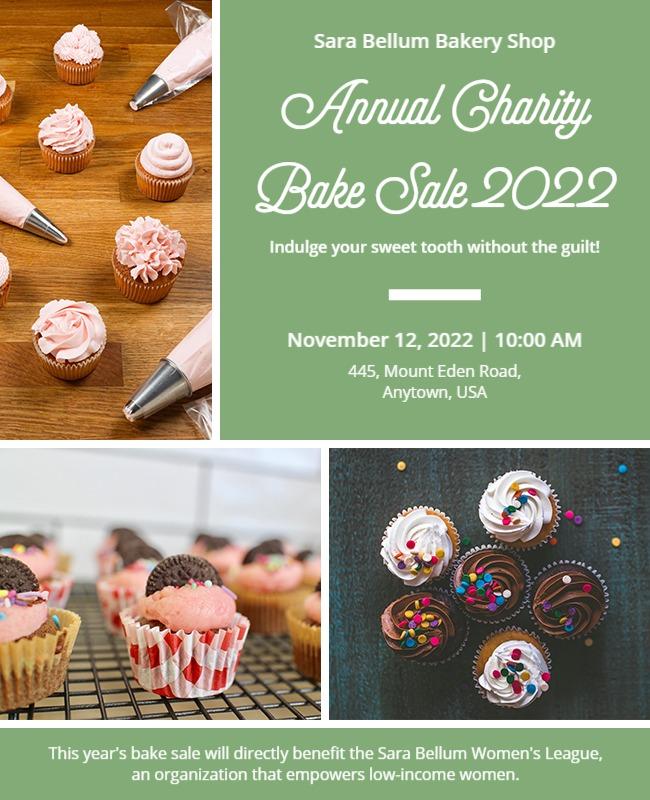 Charming Green Charity Bake Sale Fundraiser Flyer Template