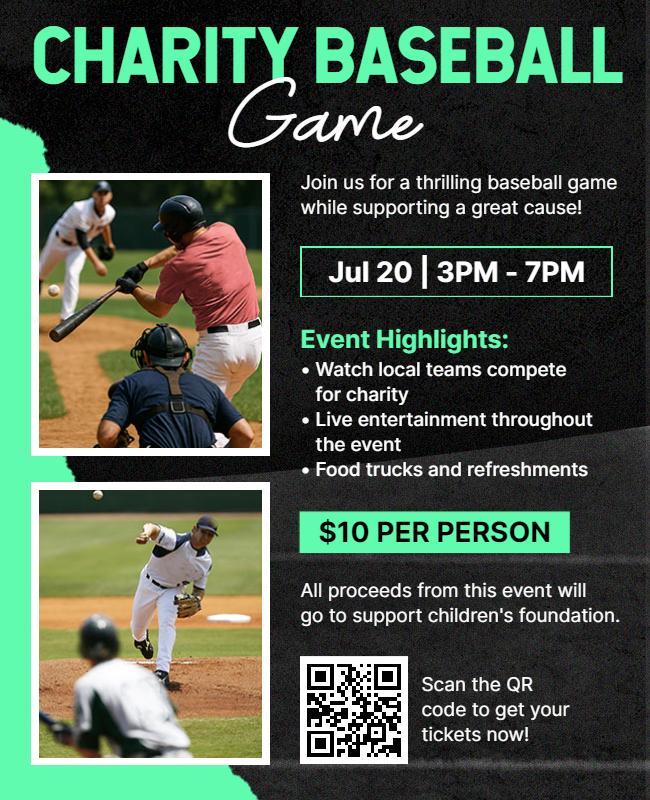 Charity Baseball Game Fundraiser Event Flyer Template