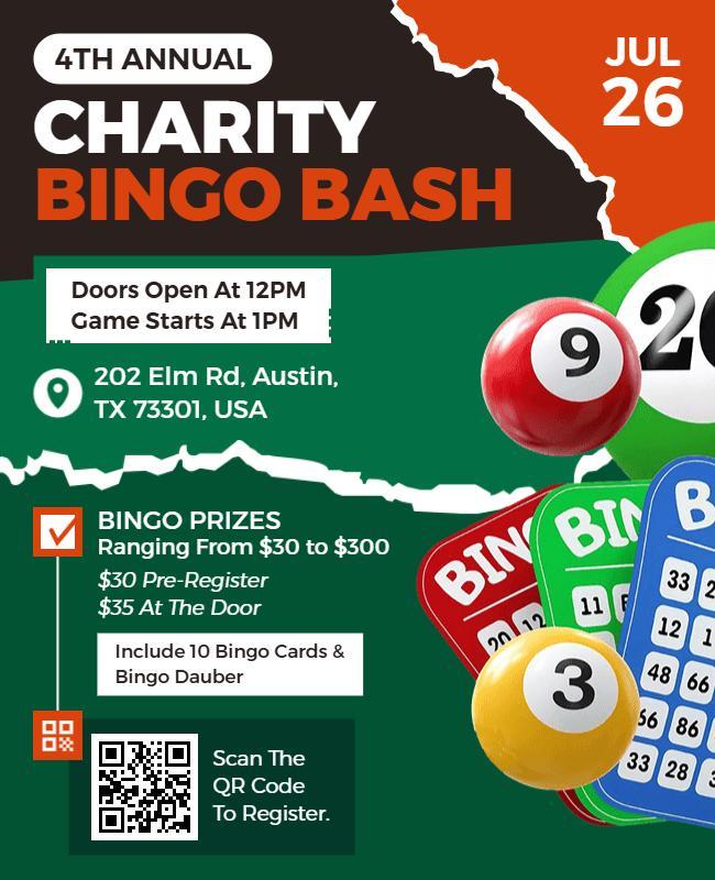 Charity Bingo Bash with Colorful Bingo Cards Flyer Template