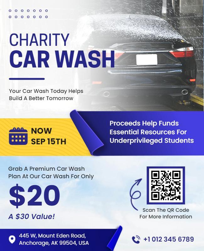 Bright Blue Charity Car Wash Fundraiser Flyer Template