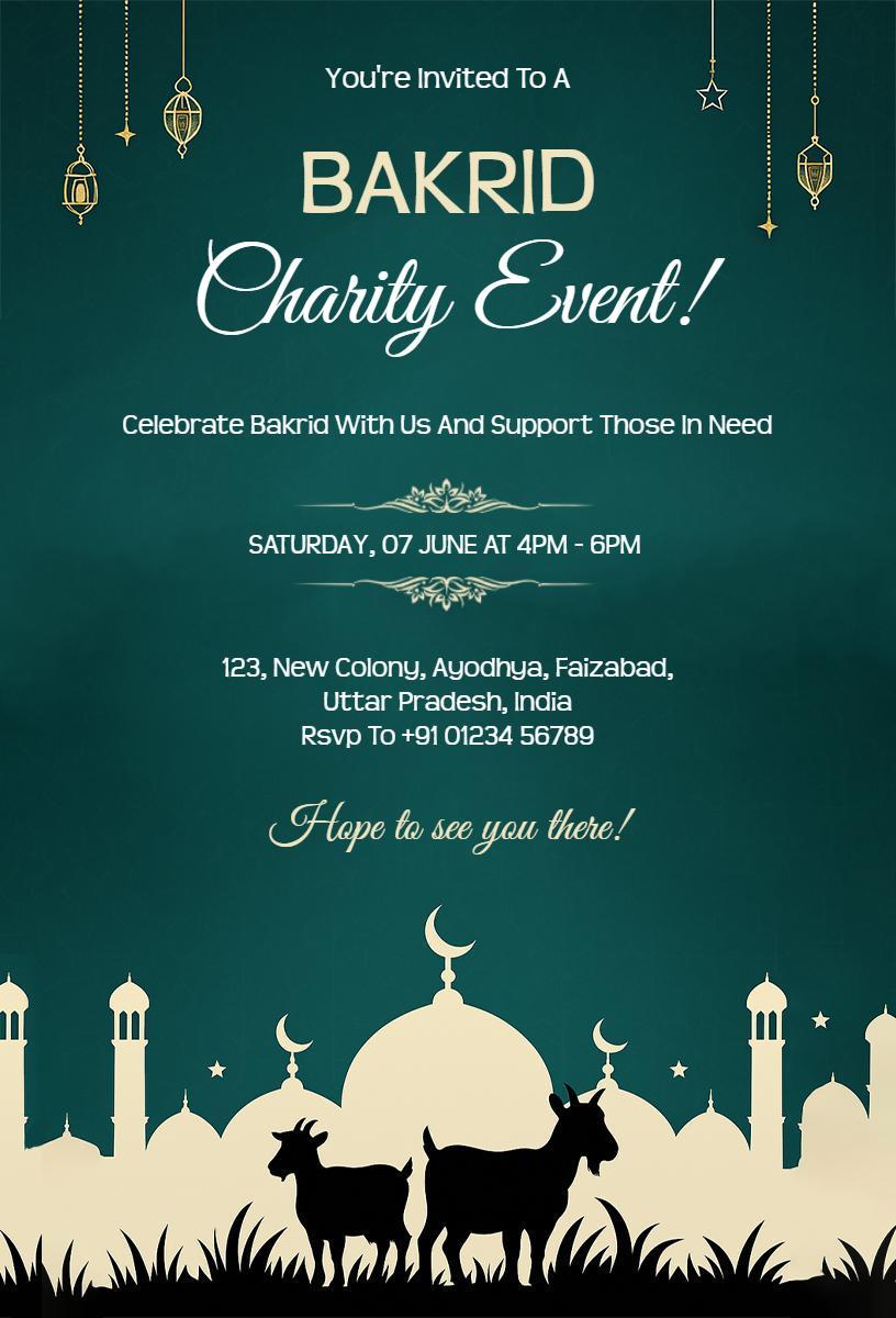 Charity Celebration Heartwarming Bakrid Invitation Template